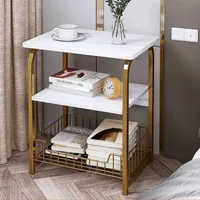 White Marble Side Table 3 Tier Sofa End Table with Storage Shelf Metal Snack Table 40x30x62cm - JHC2365P