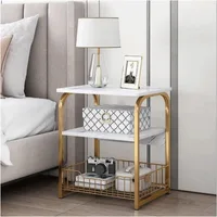 White Marble Side Table 3 Tier Sofa End Table with Storage Shelf Metal Snack Table 40x30x62cm - JHC2365P