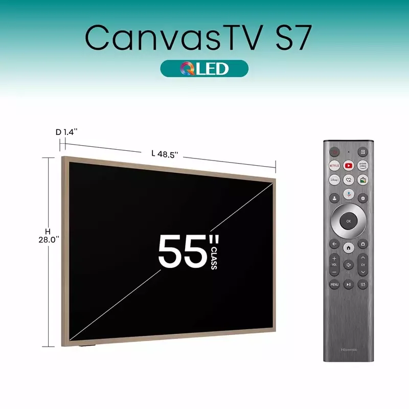 Hisense 55" Class QLED 4K Canvas Smart TV - , Dolby Vision HDR Google 144Hz, Art Mode, Anti-Glare Panel, Hi-Matte Display, Frame & UltraSlim 55S7N