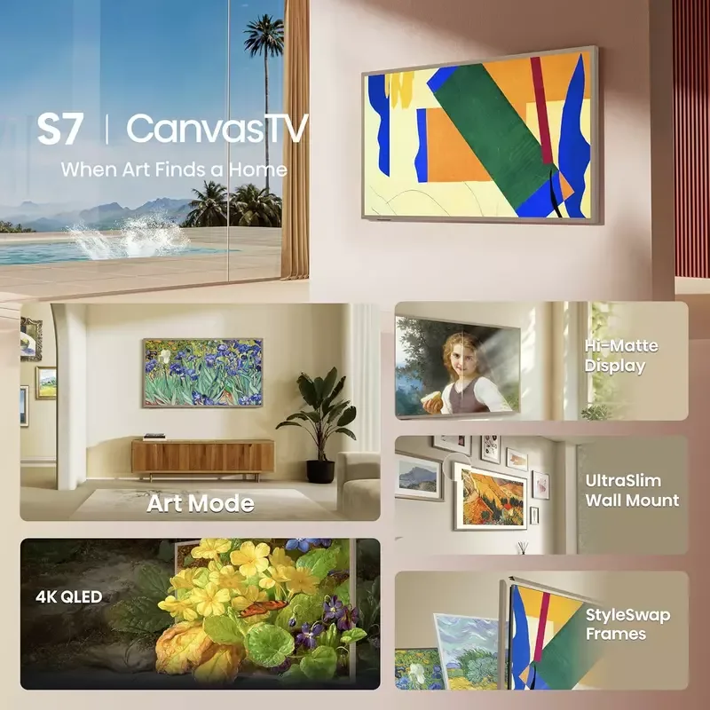Hisense 55" Class QLED 4K Canvas Smart TV - , Dolby Vision HDR Google 144Hz, Art Mode, Anti-Glare Panel, Hi-Matte Display, Frame & UltraSlim 55S7N
