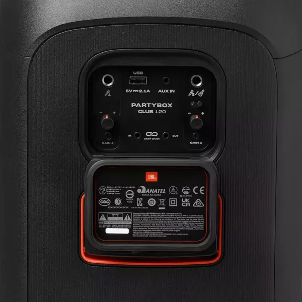 JBL Portable Bluetooth Party Speaker 160W, Foldable Handle, Powerful JBL Pro Sound, Futuristic lightshow, Up to 12 Hours of Play time, Splash Proof, Dual Mic & Guitar Inputs PartyBox Club 120