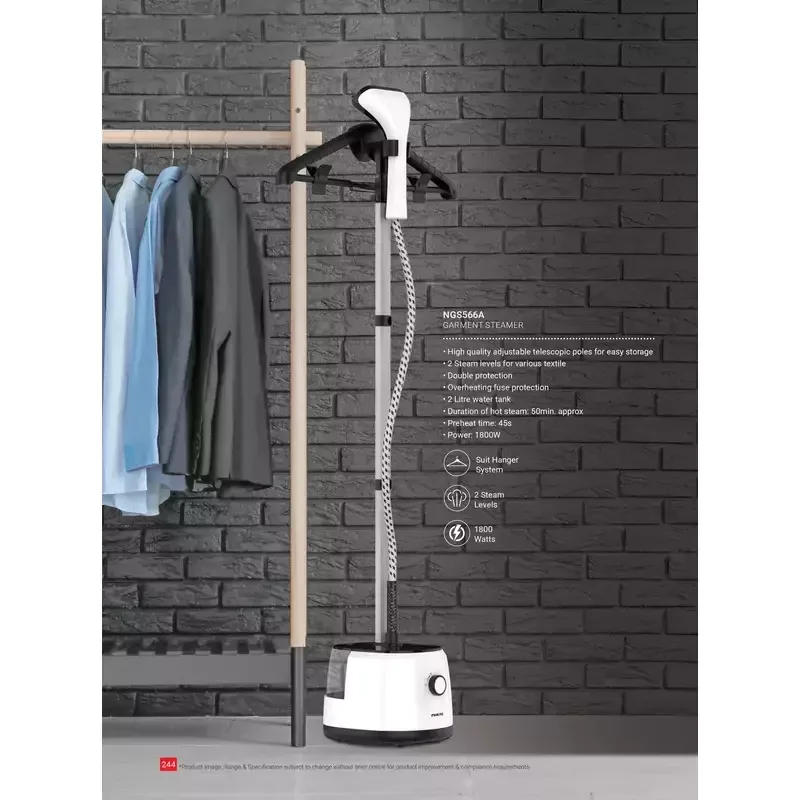 Nikai Garment Steamer 1.8L Tank Suit Hanger 1600W NGS566A Overheat Fuse Protection 2 Steam Levels Adjustable Telescopic Poles