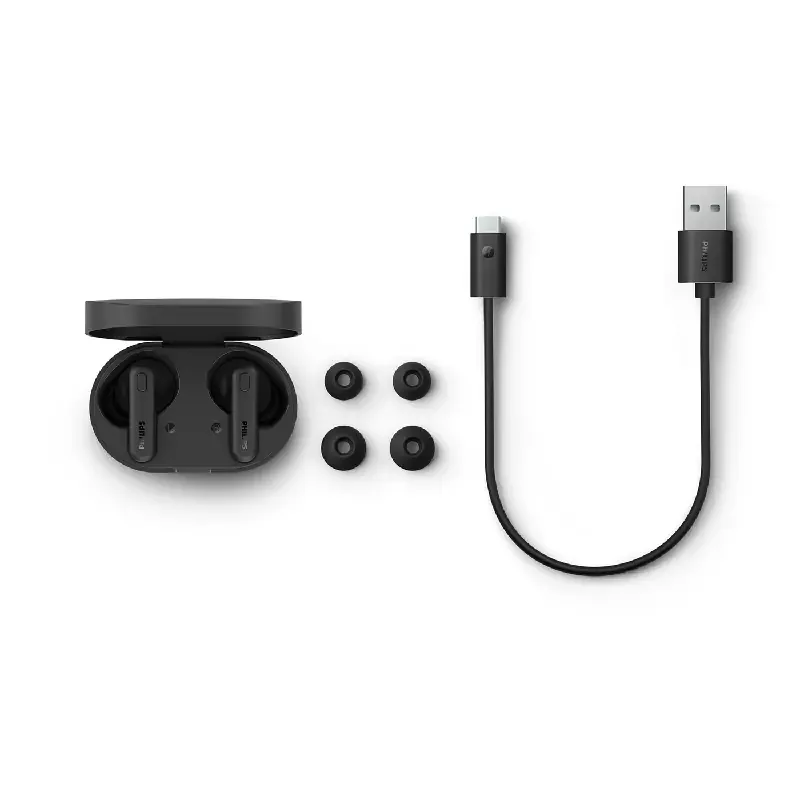 Philips True Wireless Earbuds, 6mm Drivers, IPX4 Splash/Sweat Resistant, Clear Call Quality TAT1108BK/97