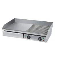 Commercial Half Grooved Half Flat Electric Griddle, Dual-Zone 4.4kW Large Combination Grill, Professional Stainless Steel Countertop Griddle WG-820K YH
