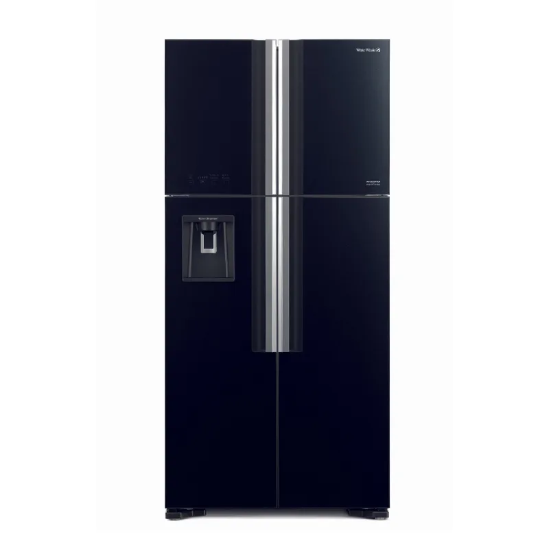 Hitachi Refrigerator 690 Ltrs. 4 Side By Side Door Refrigerator, Dual Fan Cooling, Stabilizer Free, LED Control Light, LED Light, Automatic Ice Maker & Water Dispenser, Tempered Glass Shelves, Glass Black finish R-W800PU7 GBK