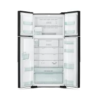 Hitachi Refrigerator 690 Ltrs. 4 Side By Side Door Refrigerator, Dual Fan Cooling, Stabilizer Free, LED Control Light, LED Light, Automatic Ice Maker & Water Dispenser, Tempered Glass Shelves, Glass Black finish R-W800PU7 GBK