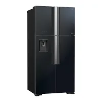 Hitachi Refrigerator 690 Ltrs. 4 Side By Side Door Refrigerator, Dual Fan Cooling, Stabilizer Free, LED Control Light, LED Light, Automatic Ice Maker & Water Dispenser, Tempered Glass Shelves, Glass Black finish R-W800PU7 GBK