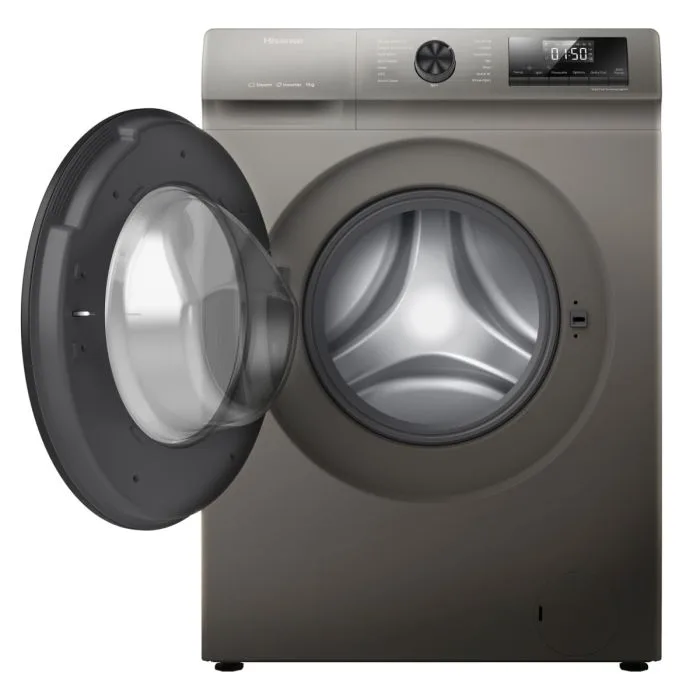 Hisense Washing Machine 9kg Front Loading, Steam Wash, Durable Inverter, Quick Wash, Delay End, Drum Clean, Self Diagnosis Silver WFQP9012VMT