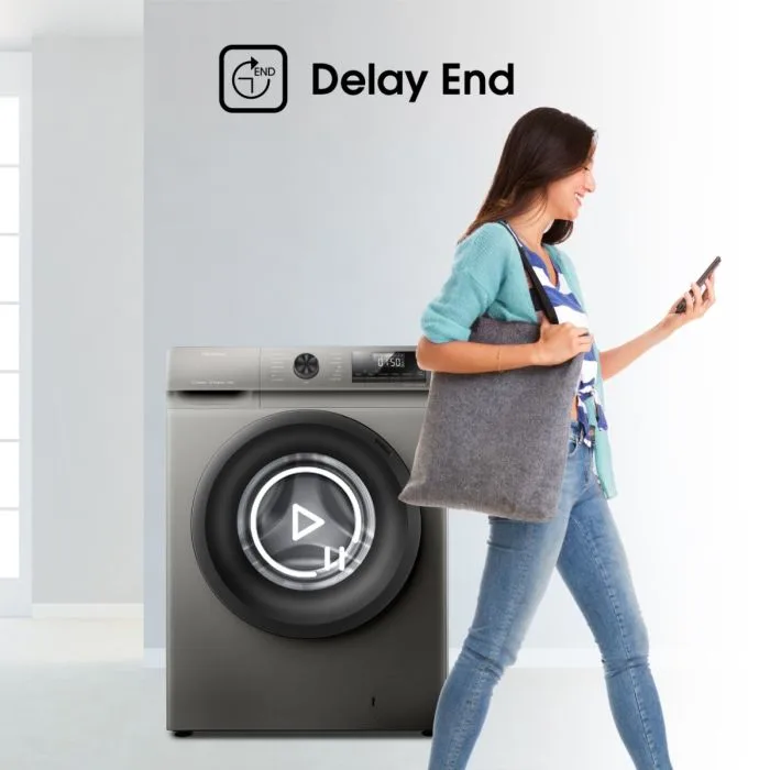 Hisense Washing Machine 9kg Front Loading, Steam Wash, Durable Inverter, Quick Wash, Delay End, Drum Clean, Self Diagnosis Silver WFQP9012VMT