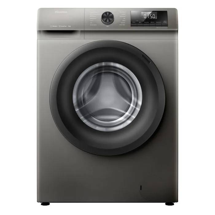 Hisense Washing Machine 9kg Front Loading, Steam Wash, Durable Inverter, Quick Wash, Delay End, Drum Clean, Self Diagnosis Silver WFQP9012VMT