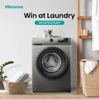 Hisense Washing Machine 9kg Front Loading, Steam Wash, Durable Inverter, Quick Wash, Delay End, Drum Clean, Self Diagnosis Silver WFQP9012VMT