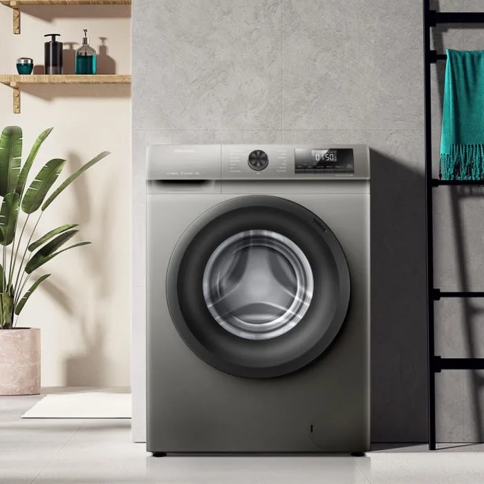 Hisense Washing Machine 9kg Front Loading, Steam Wash, Durable Inverter, Quick Wash, Delay End, Drum Clean, Self Diagnosis Silver WFQP9012VMT