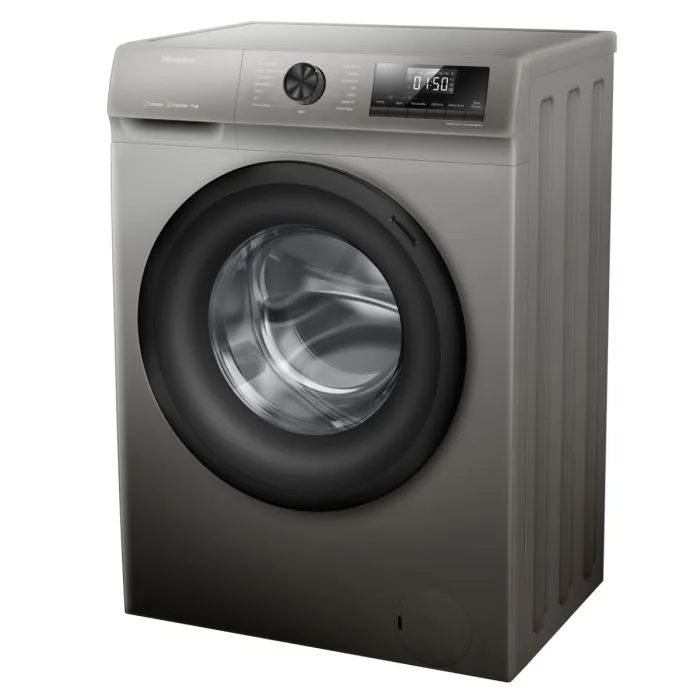 Hisense Washing Machine 9kg Front Loading, Steam Wash, Durable Inverter, Quick Wash, Delay End, Drum Clean, Self Diagnosis Silver WFQP9012VMT