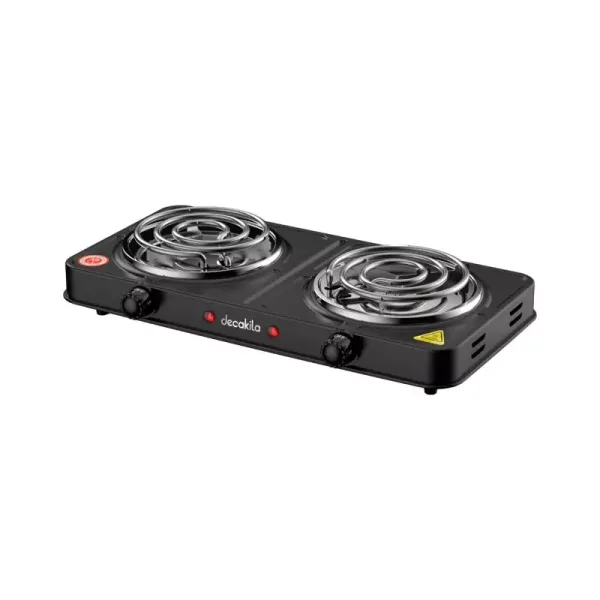 Decakila Coil Plate Double 2000W 2 Burner Plate 5 Heat Setting Stainless Burner Cap Light Indicator - Auto-Thermostat Control KECC002B