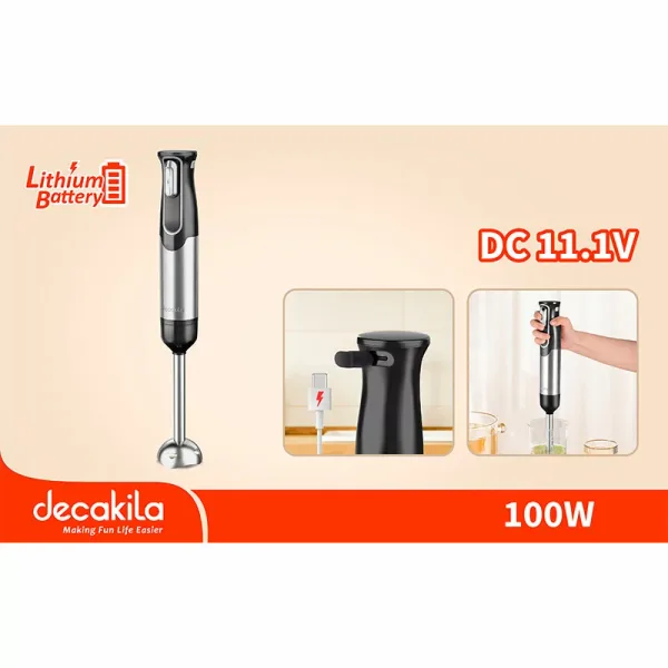 Decakila Hand Blender Cordless with Stainless Steel Blade 100w Kmjb023b 2 speed control with sus shaft blend rod having function for mixing juice or sauce
