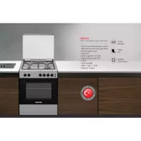 Nikai Oven Cooking Range 4 Burner Double Glass Door 60x55cm U6062FS Glass Lid Button Ignition For Hob With Lamp Stainless Steel Top And Body