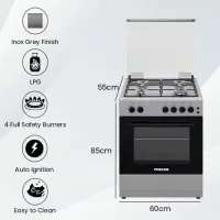 Nikai Oven Cooking Range 4 Burner Double Glass Door 60x55cm U6062FS Glass Lid Button Ignition For Hob With Lamp Stainless Steel Top And Body