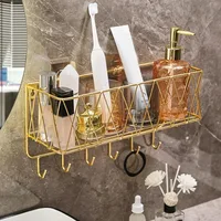 Shower Shelf Organizer Rack Bathroom Shelf No Drill Wall-Mounted Golden Iron Toiletries Storage Rack with Hook - JHC230L
