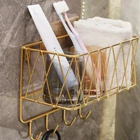 Shower Shelf Organizer Rack Bathroom Shelf No Drill Wall-Mounted Golden Iron Toiletries Storage Rack with Hook - JHC230L