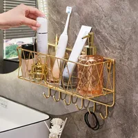 Shower Shelf Organizer Rack Bathroom Shelf No Drill Wall-Mounted Golden Iron Toiletries Storage Rack with Hook - JHC230L