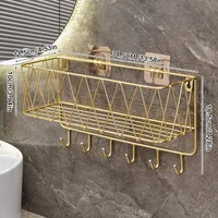 Shower Shelf Organizer Rack Bathroom Shelf No Drill Wall-Mounted Golden Iron Toiletries Storage Rack with Hook - JHC230L