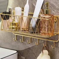 Shower Shelf Organizer Rack Bathroom Shelf No Drill Wall-Mounted Golden Iron Toiletries Storage Rack with Hook - JHC230L