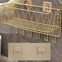 Shower Shelf Organizer Rack Bathroom Shelf No Drill Wall-Mounted Golden Iron Toiletries Storage Rack with Hook - JHC230L