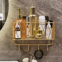 Shower Shelf Organizer Rack Bathroom Shelf No Drill Wall-Mounted Golden Iron Toiletries Storage Rack with Hook - JHC230L