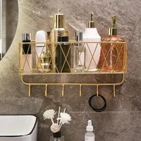 Shower Shelf Organizer Rack Bathroom Shelf No Drill Wall-Mounted Golden Iron Toiletries Storage Rack with Hook - JHC230L