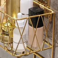 Shower Shelf Organizer Rack Bathroom Shelf No Drill Wall-Mounted Golden Iron Toiletries Storage Rack with Hook - JHC230L