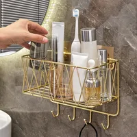Shower Shelf Organizer Rack Bathroom Shelf No Drill Wall-Mounted Golden Iron Toiletries Storage Rack with Hook - JHC230L