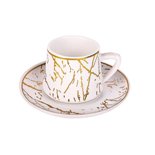 Nadstar Porcelain Cup & Saucer Golden Print Tea Coffee Cups 0030-1/2