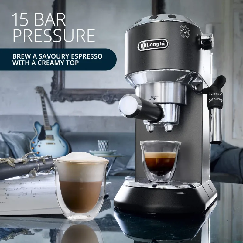 Delonghi Dedica Style Manual Barista Espresso Machine, Cappuccino, Milk Frother, Black EC685.BK