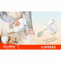 Decakila Hand Mixer 6 Speed with Turbo Function 200w Kemx001w 2 beaters for eggs and cream and 2 hooks for mixing dough stainless steel beaters and hooks