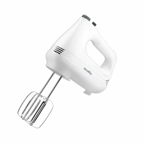 Decakila Hand Mixer 6 Speed with Turbo Function 200w Kemx001w 2 beaters for eggs and cream and 2 hooks for mixing dough stainless steel beaters and hooks