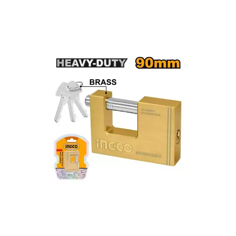 Ingco Heavy Duty Brass Block Padlock 90mm with 3pcs Brass Keys DBBPL0902