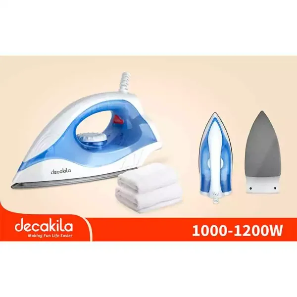 Decakila Dry Iron Teflon Soleplate Mechanical Temperature Control 1200w Keen018l 20 seconds preheat with auto off function 197x105mm plate size