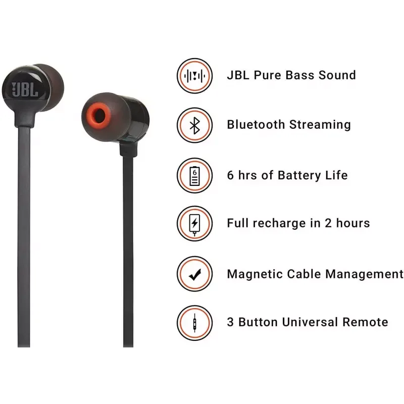 JBL Bluetooth Sports Neckband Earphones Wireless In-Ear Bluetooth Black, White, Coral TUNE 115BTC