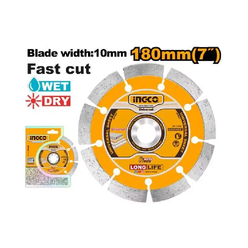 Ingco Dry Cutting Diamond Disc 180mm(7")x22.2mm for Wet & Dry Cutting DMD011802