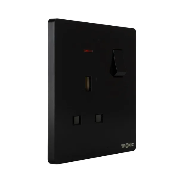 Tronic Black - Single Switch Socket With Neon