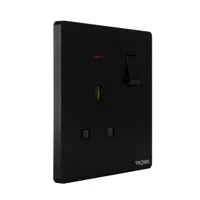 Tronic Black - Single Switch Socket With Neon