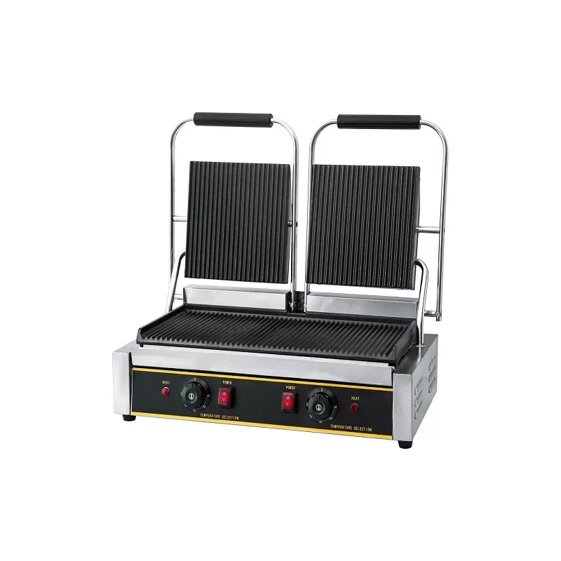 Commercial Dual Electric Contact Grill, 3.6kW High-Capacity Full Grooved Panini Press, Independent Dual Zones WG-813