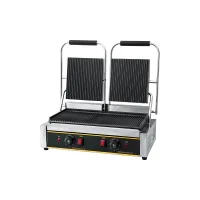 Commercial Dual Electric Contact Grill, 3.6kW High-Capacity Full Grooved Panini Press, Independent Dual Zones WG-813