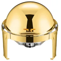 Commercial Kitchen Equipment Roll Top Round Golden Chafing Dish 6.0L, Luxury Gold Finish, Soft-Motion Lid DZW-G721