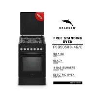 Dolphin Free Standing Cooking Range 50x50, 4 Gas Burners, Electric Oven, Black FS05050B-4G/E