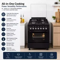 Evoq Standing Cooker 3 Gas Burners 1 Hot Plate Electric Oven Black 58x58cm EC-5831EO. BL