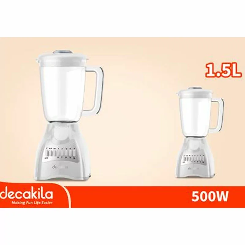 Decakila Blender 1.5l Plastic Jug with Stainless Steel Blades 500w Kejb044w 10 speed control with pulse copper wire motor anti slip feet design