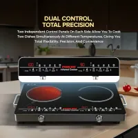 Nikai Infrared Cooker Dual Burner 2000W, 6 Preset Cooking Modes, Touch Control, LED Display, Black NIC303A