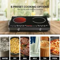 Nikai Infrared Cooker Dual Burner 2000W, 6 Preset Cooking Modes, Touch Control, LED Display, Black NIC303A