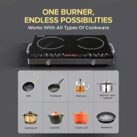 Nikai Infrared Cooker Dual Burner 2000W, 6 Preset Cooking Modes, Touch Control, LED Display, Black NIC303A